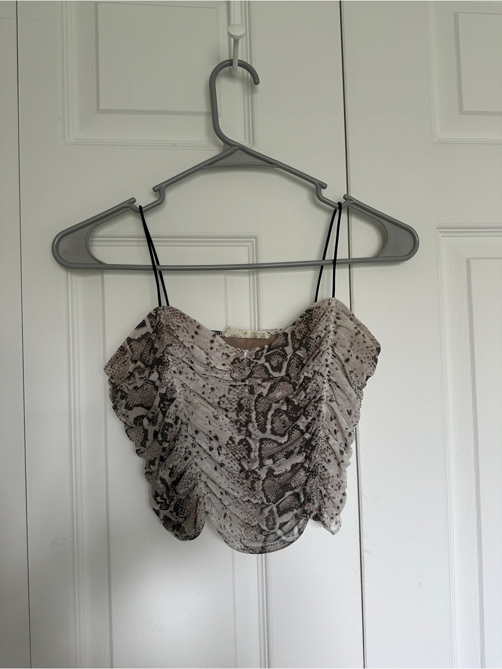 Bear Dance Taupe and Black Snake-Print Ruffle Cami